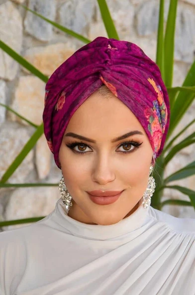 Vişne Desenli Hazır Burgu Düğüm Bone - Resim 2