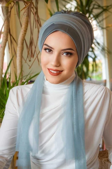 Soft Mavi Tül Fularlı Bone - Resim 2