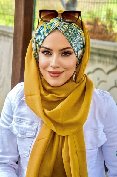 Hardal Desenli Burgu Hazır Şal - Resim 3