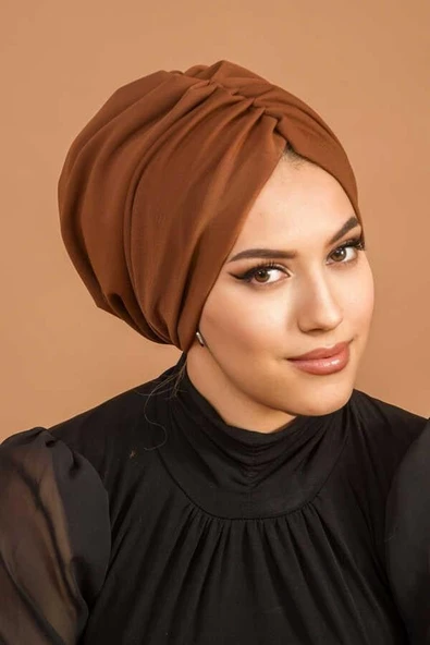 Karamel Hazır Dolgulu Büzgülü  Bone - Resim 3