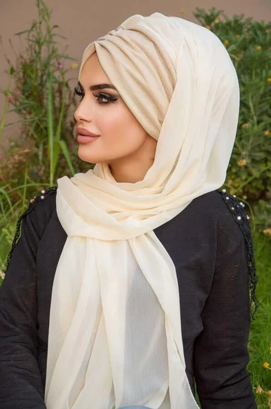 Ekru Şifon Hazır Şal - 50600 - Resim 2