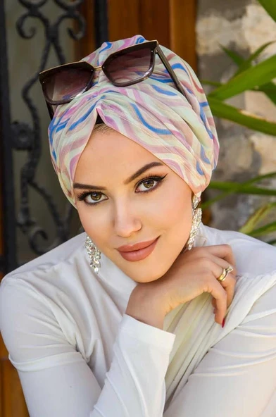 Soft Renkler Geometrik Desen Tül Tokalı Bone - Resim 2