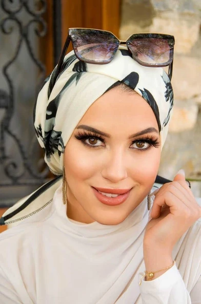 Füme Yaprak Desen Çapraz Bantlı Bone - Resim 2