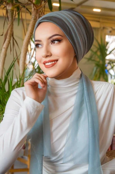 Soft Mavi Tül Fularlı Bone ürün görseli