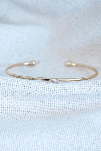 Gold Renk Kelepçe Model Zirkon Taşlı Çelik Bileklik Kaliteli - 3