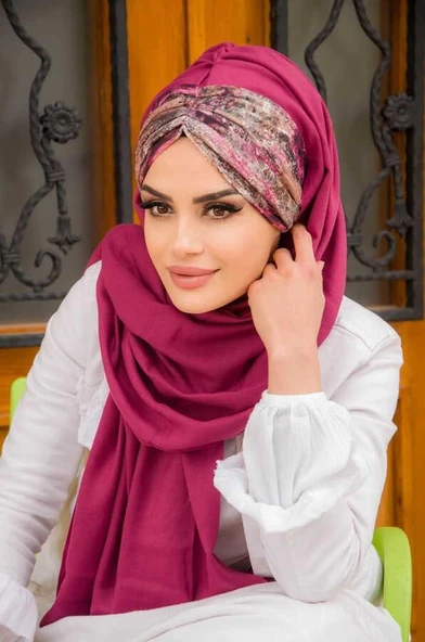 Vişne Batik Desenli Hazır Şal - Resim 2