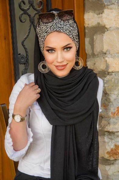 Siyah Ekru Puantiyeli Bone Hazır Şal - Resim 2