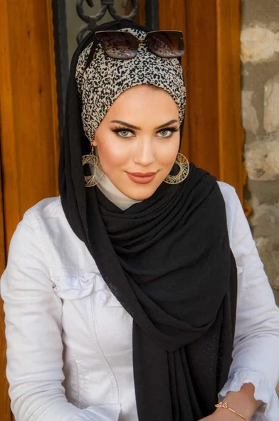 Siyah Ekru Puantiyeli Bone Hazır Şal - Resim 3