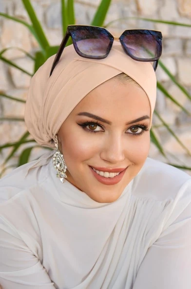 Kemik Krem Çapraz Bantlı Deniz - Havuz Bonesi - Resim 2