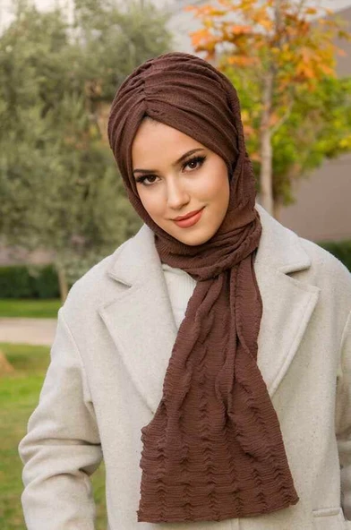 Kahve Kelebek Model Büzgülü Bone Şal - Resim 3