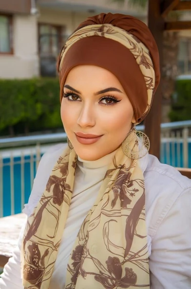 Karamel Kahve Fularlı Bone - Resim 3