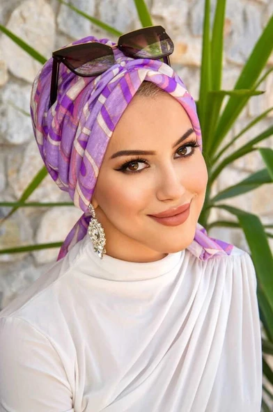 Leylak Geometrik Desen Tokalı Bone - Resim 4