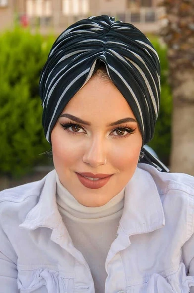 Siyah Çizgili Köpük Tokalı Bone - Resim 2