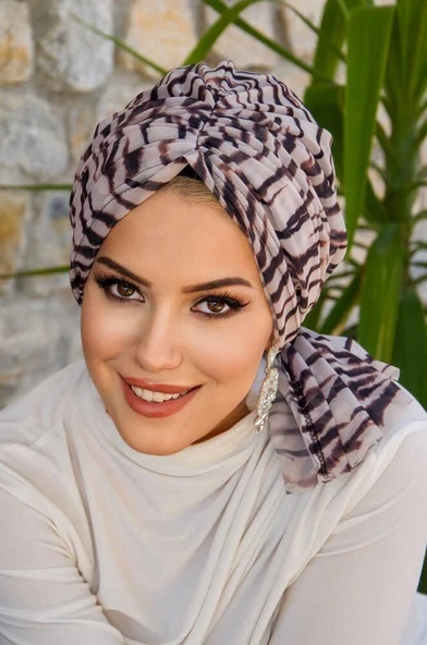 Zebra Desen Tül Tokalı Bone - Resim 3