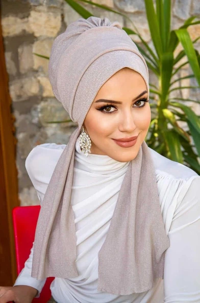 İnci Pudrası Işıltılı Atkılı Bone - Resim 5