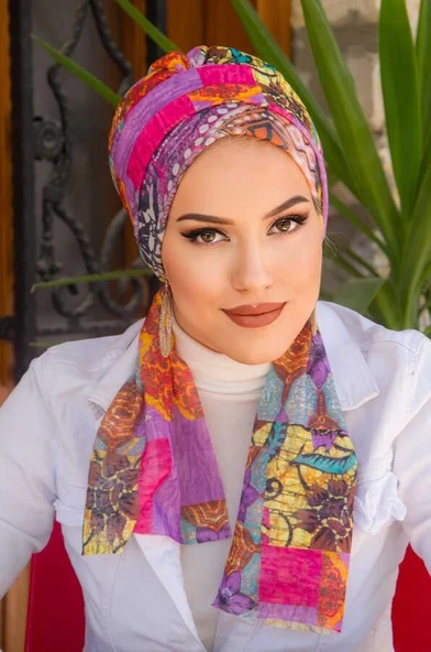 Renkli Etnik Desenli Atkılı Bone - Resim 3