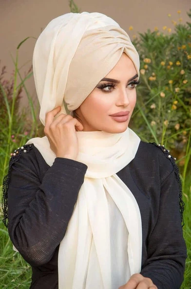 Ekru Şifon Hazır Şal - 50600 - Resim 3