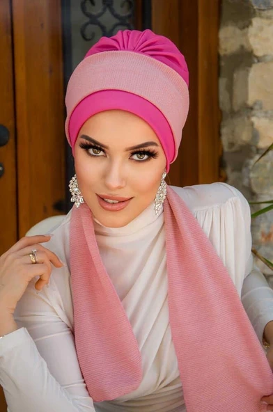 Fuşya Pudra Fularlı Bone ürün görseli