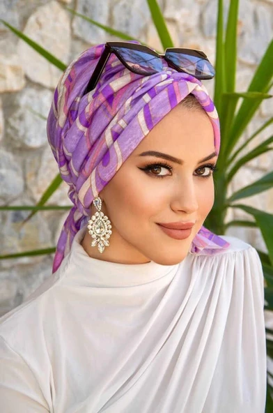 Leylak Geometrik Desen Tokalı Bone - Resim 3