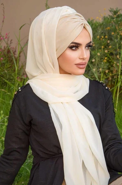 Ekru Şifon Hazır Şal - 50600 - Resim 4