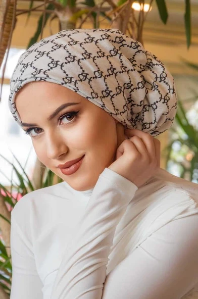 Beyaz Hat Desen Çağla Hazır Türban ürün görseli