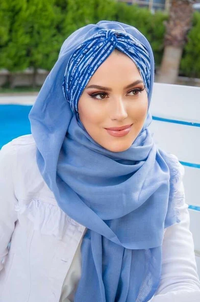 İndigo Çizgili Burgu Hazır Şal - Resim 5