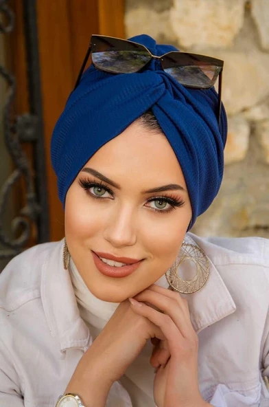 Lacivert Hazır Burgu Düğüm Bone - Resim 3