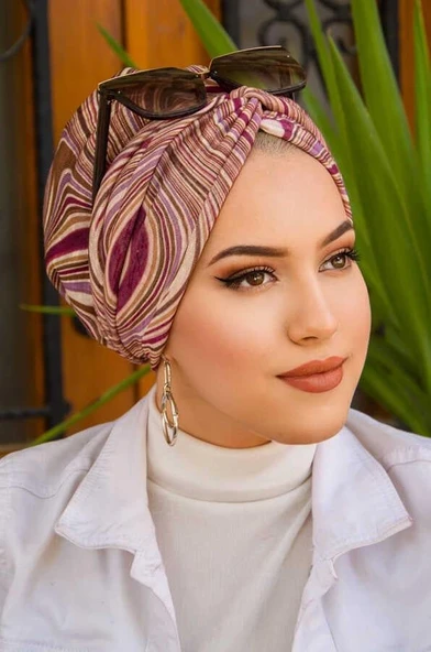 Bej Vişne Spiral Desen Burgu Bone - Resim 3