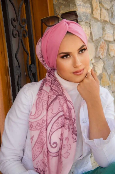 Pudra Desenli Dijital Baskı Hazır Şal - 50610 - Resim 3