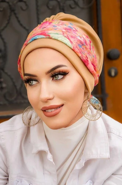 Bej Rengi Batik Desen Bantlı Bone - Resim 2