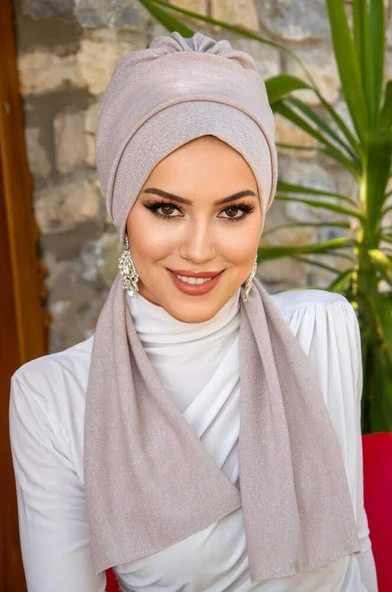 İnci Pudrası Işıltılı Atkılı Bone - Resim 2