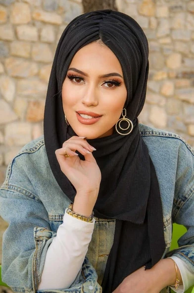 Siyah Kelebek Model Büzgülü Bone Şal - 3