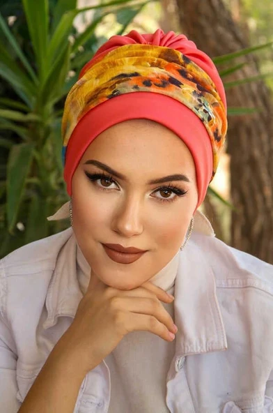 Mercan Turuncu Bantlı Hazır Bone ürün görseli