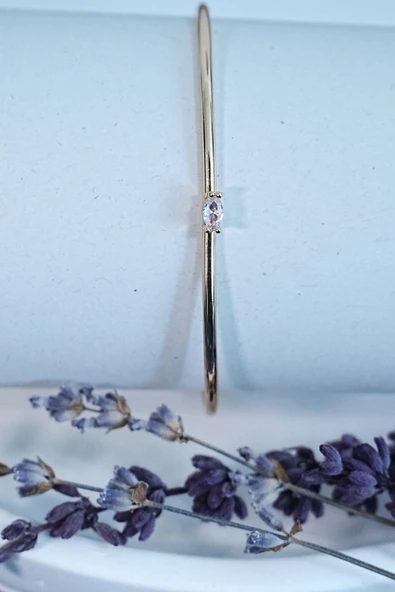 Gold Renk Kelepçe Model Zirkon Taşlı Çelik Bileklik Kaliteli