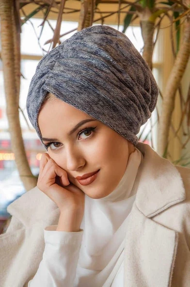 Mavi Yumoş Kışlık Büzgülü Bone - Resim 2