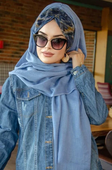 Kot Mavi Çiçek Desen Hazır Şal - Resim 2