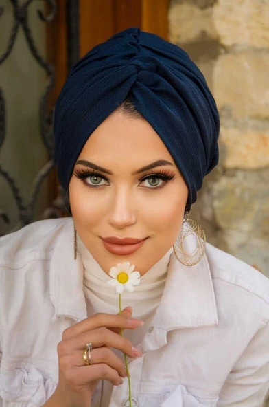 Koyu Lacivert Hazır Burgu Düğüm Bone - Resim 2