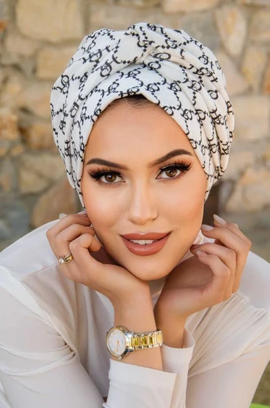 Beyaz Hat Desen Burgu Detaylı Bone - Resim 3