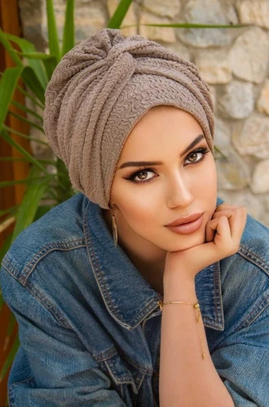 Taş Rengi Burgu Detaylı Düğüm Bone - Resim 2