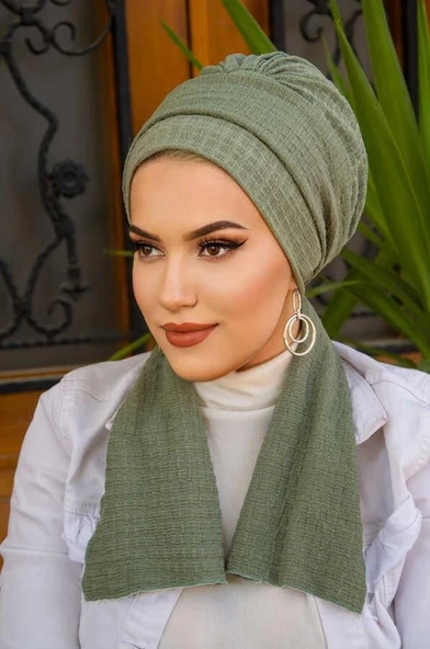 Pastel Yeşil Atkılı Bone - Resim 2