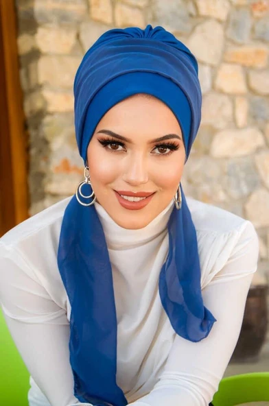 Koyu Saks Mavi Fularlı Bone ürün görseli