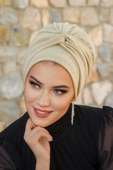 Ekru Simli Burgu Detaylı Bone - Resim 3