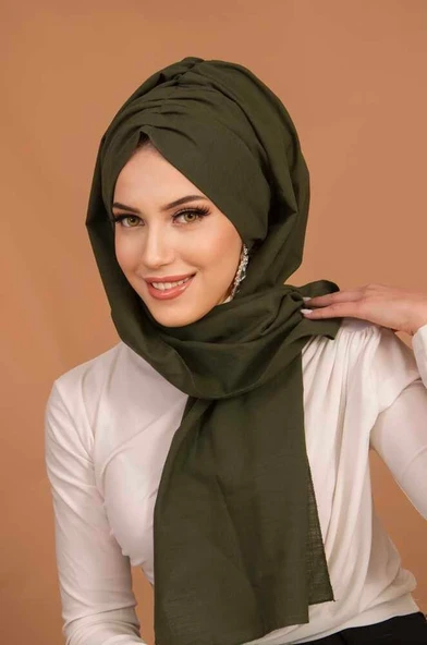 Haki Kelebek Model Büzgülü Bone Şal - Resim 2