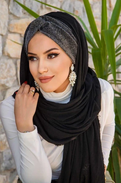Siyah Gümüş Burgu Hazır Şal - 3