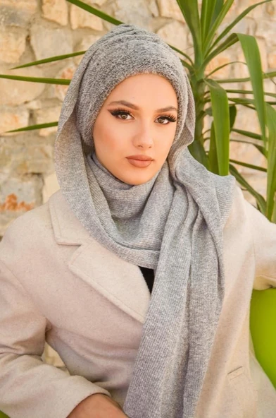 Gri Kürklü Kelebek Bone Şal - Resim 2