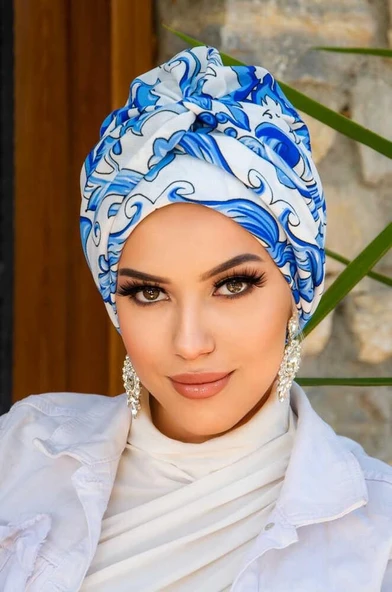 Saks Beyaz Retro Desen Burgu Detaylı Bone - Resim 2