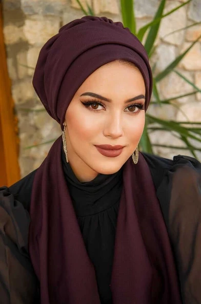 Koyu Bordo Atkılı Bone - Resim 3