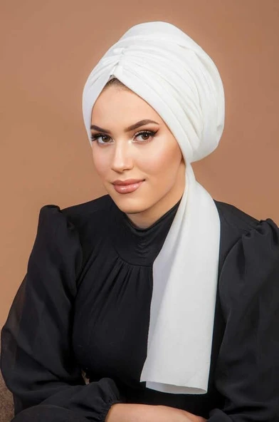 Beyaz Kelebek Model Büzgülü Bone Şal - Resim 4