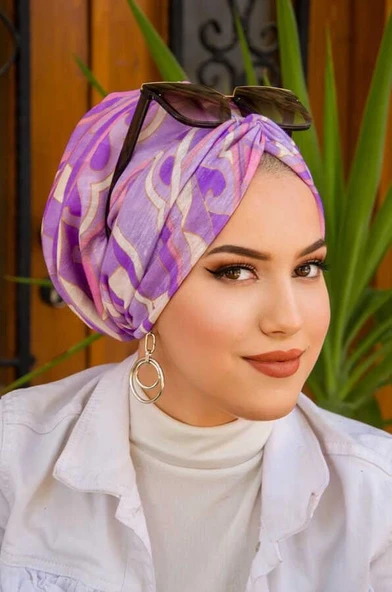 Lila Geometrik Desenli Burgu Bone - Resim 3