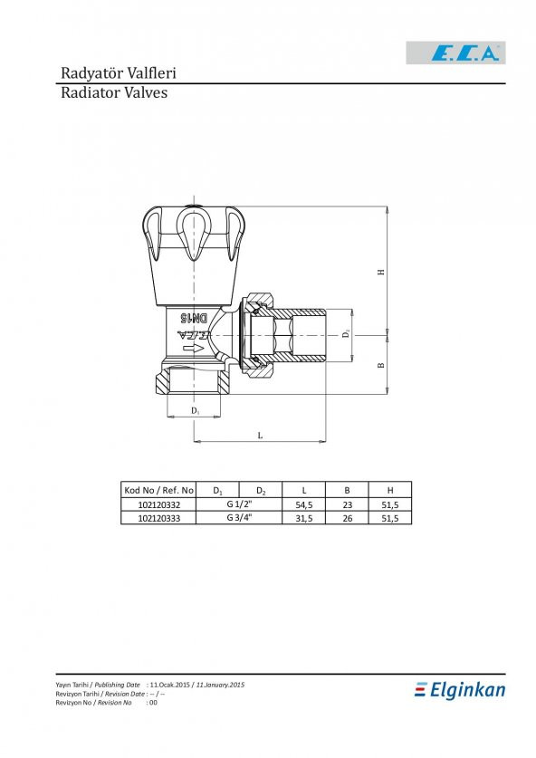 Eca 1/2 Rv2 Düz Radyatör Valfi 102120322 - 2